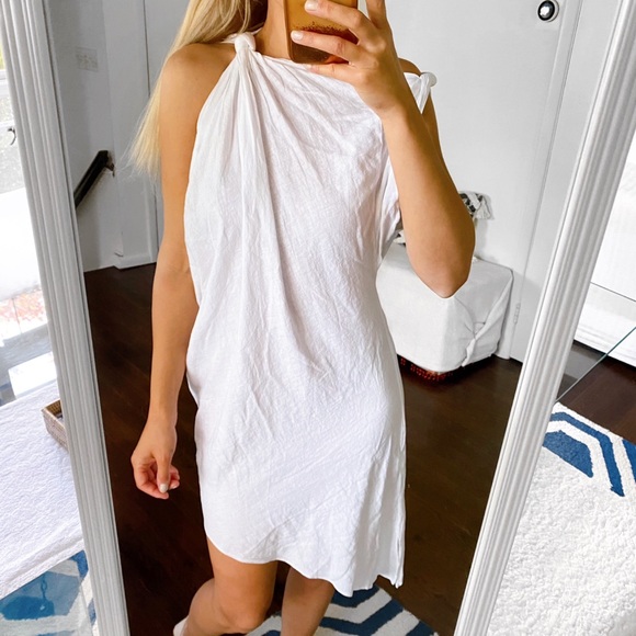 🐚 ZARA BOHO WHITE ASYMMETRICAL LINEN DRESS! - Picture 5 of 16
